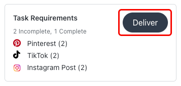 Image of the Task Requirements module in a proposal with the Deliver button highlighted