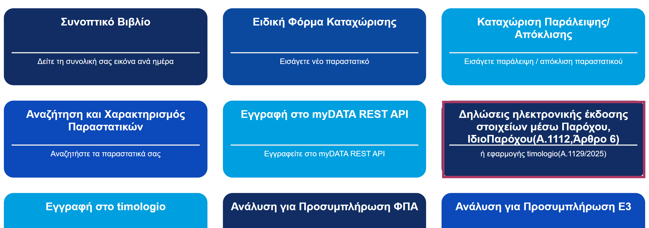 Είσοδος στις Δηλώσεις ηλεκτρονικής έκδοσης στοιχείων μέσω παρόχου-Σελίδα myDATA