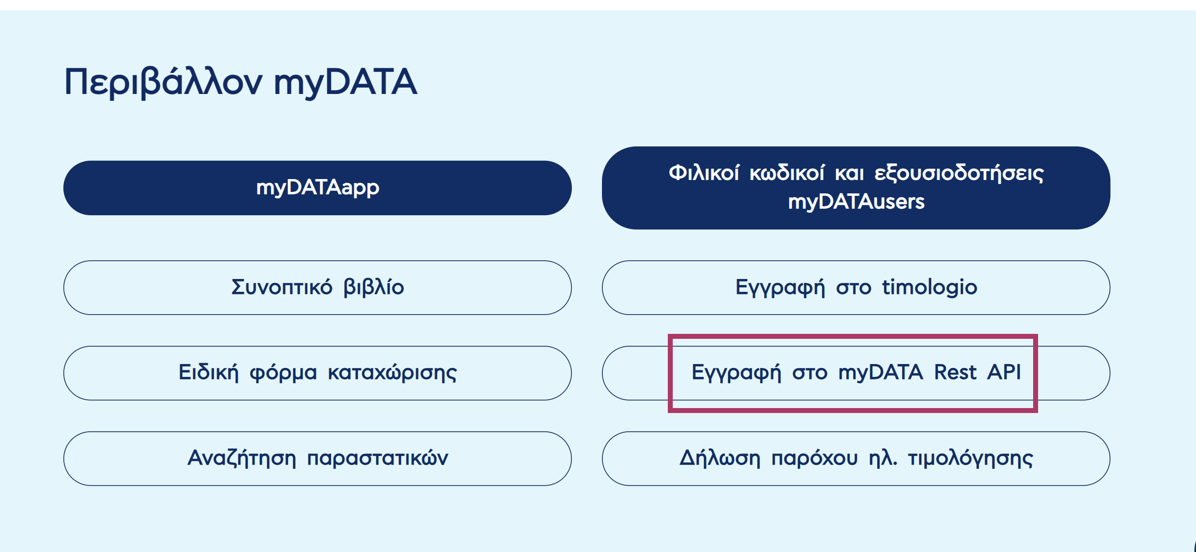 Εγγραφή στο myDATA REST API - Σελίδα myDATA