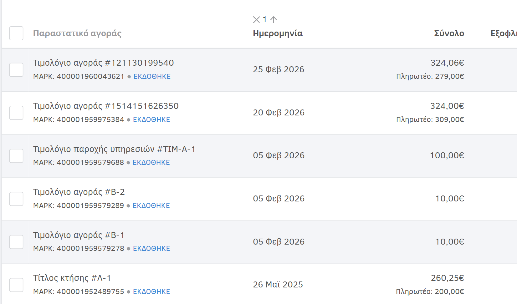 Παραστατικά αγορών με ΜΑΡΚ από το myDATA
