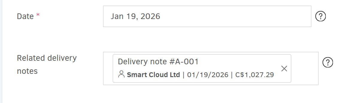 Add invoice - Related delivery notes field