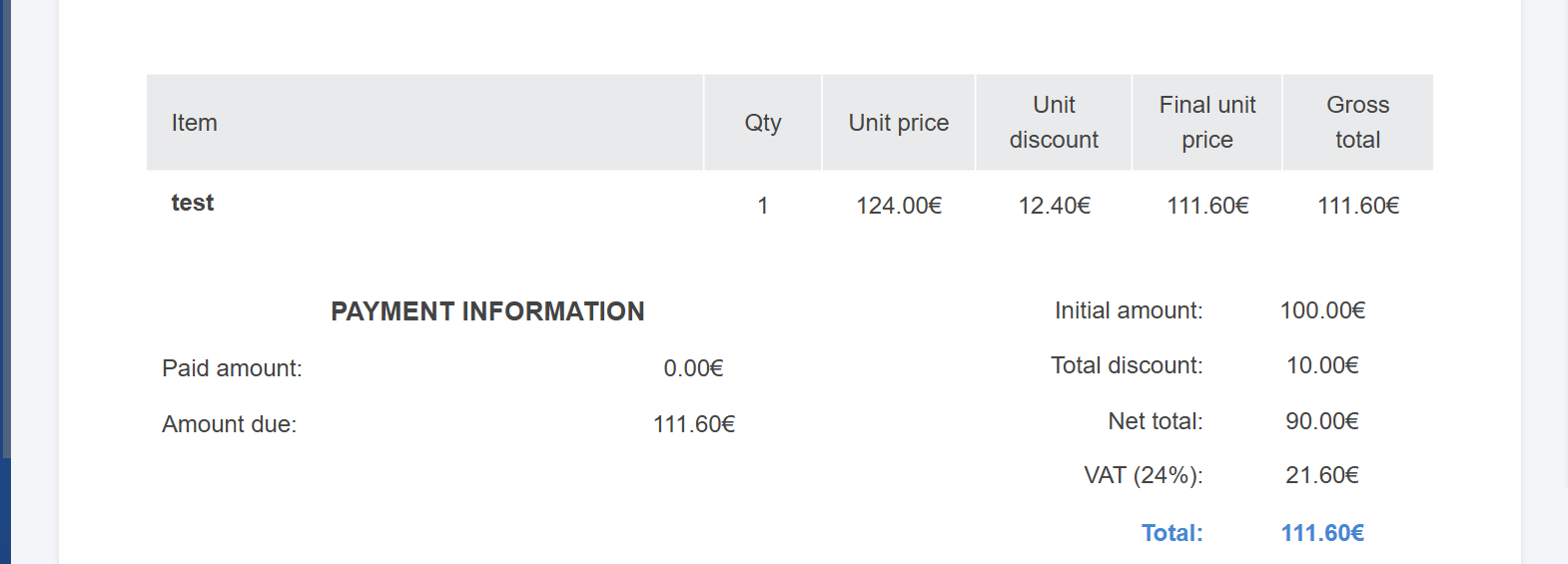 Discount gross amount on the printable