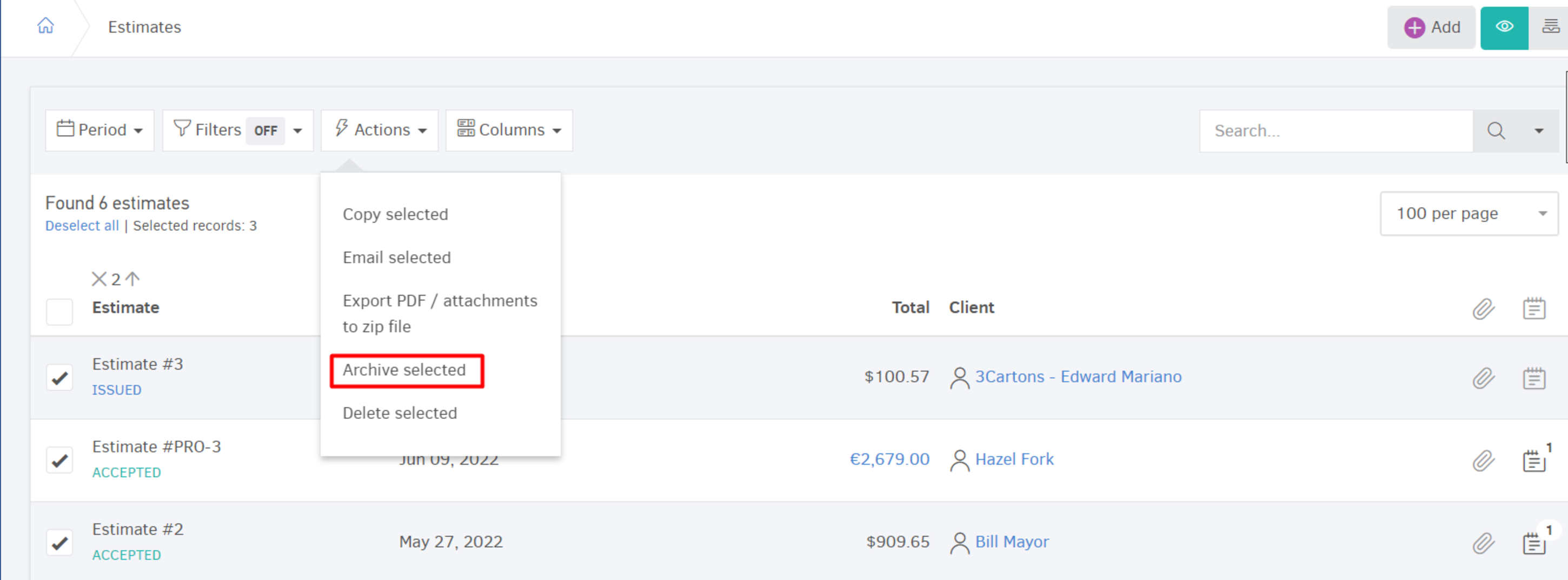 Manage Estimates - Estimates