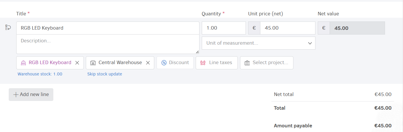 Invoicing example for Products/Services