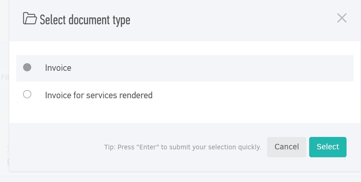 Select the document type from the pop-up