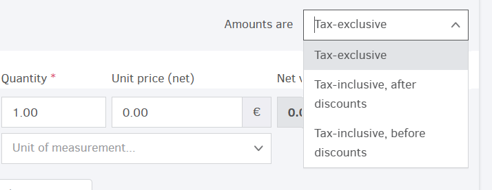 Amounts are view within document creation