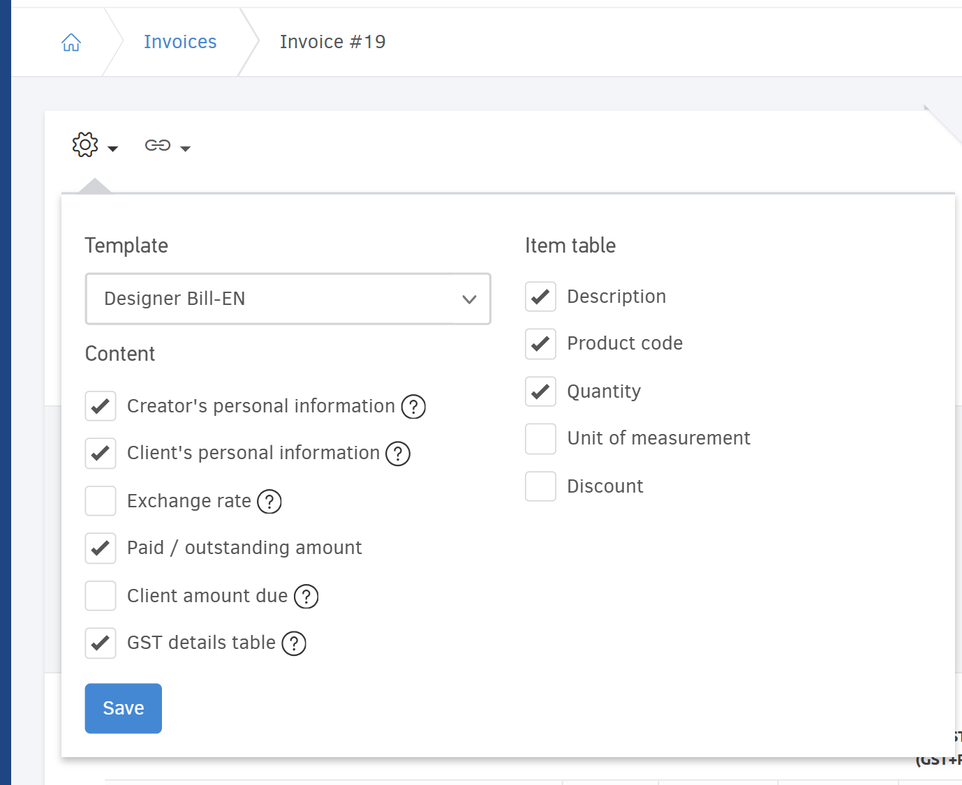 Appearance options per document
