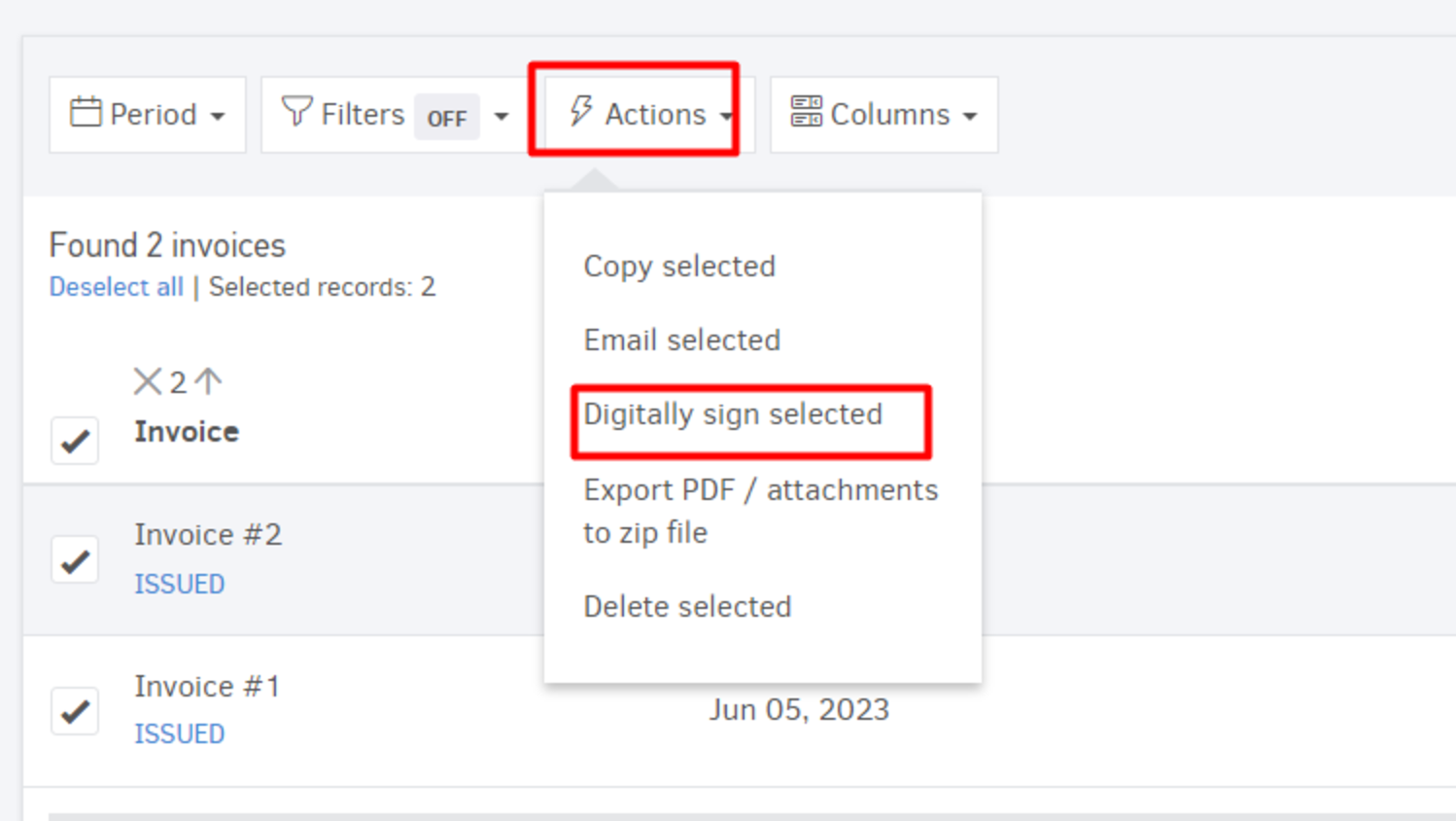 Digitally sign selected documents (bulk)