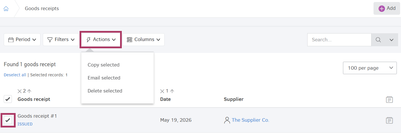 Bulk actions in goods receipts