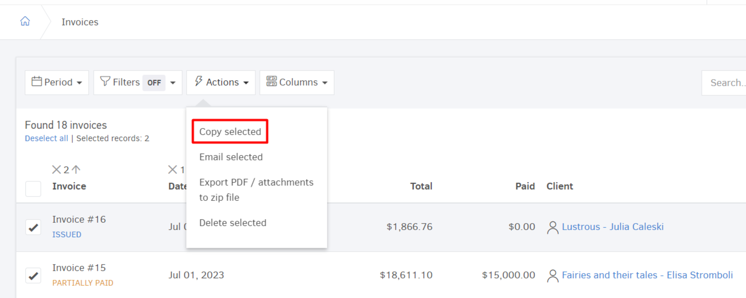 How can I copy an invoice?