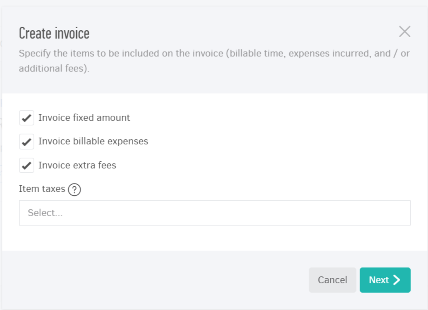 create invoice through project 1