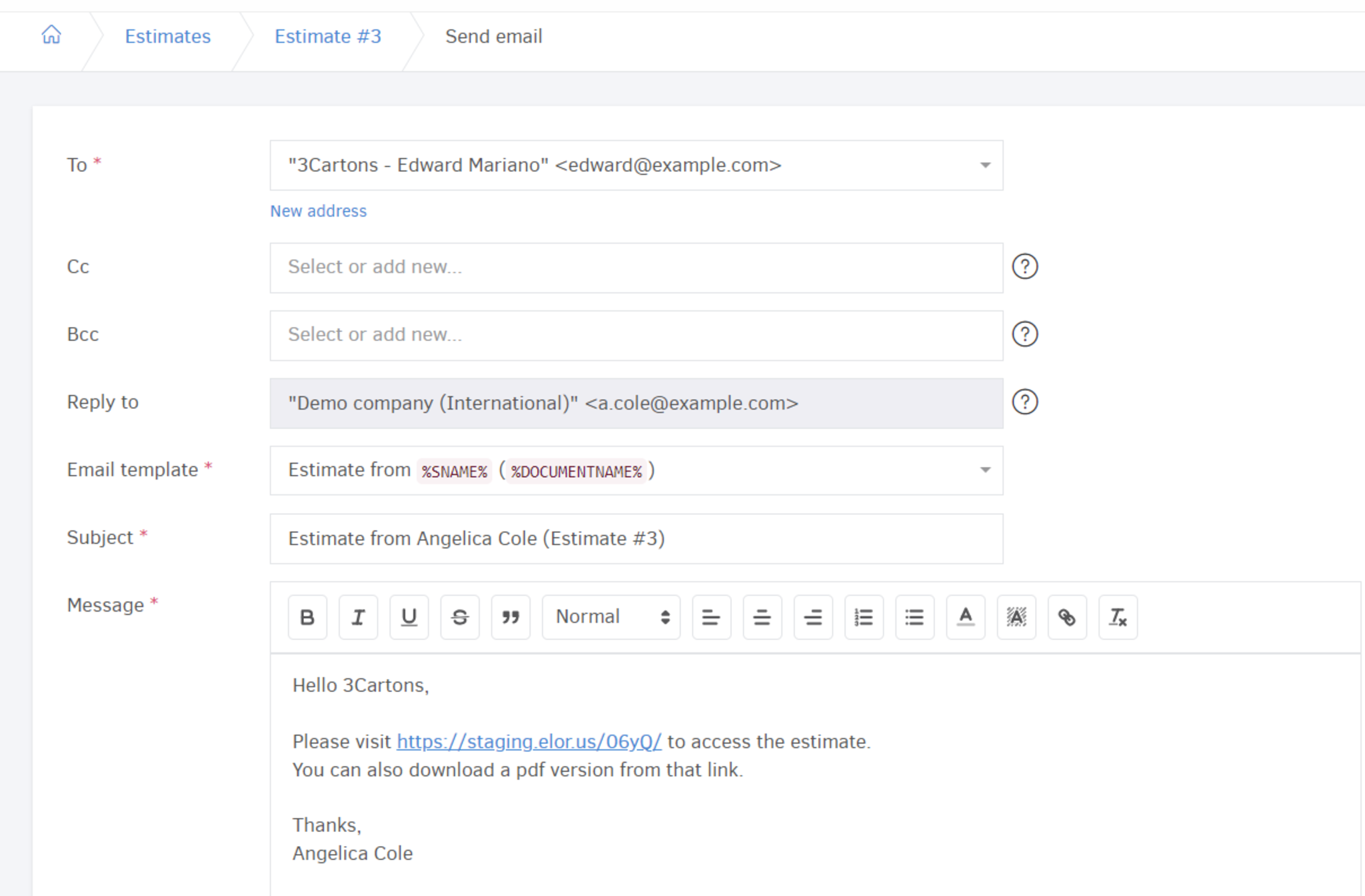 email a single estimate-preview