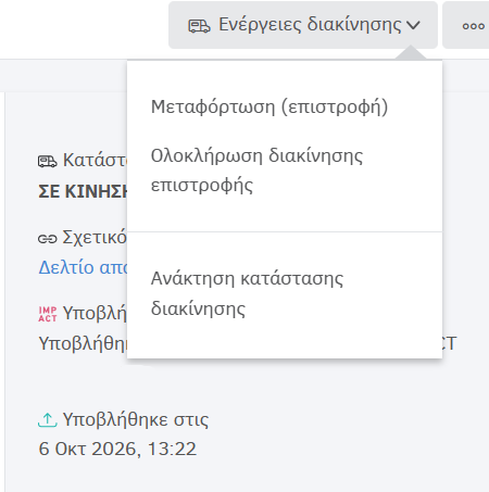 Ολοκλήρωση διακίνησης επιστροφής