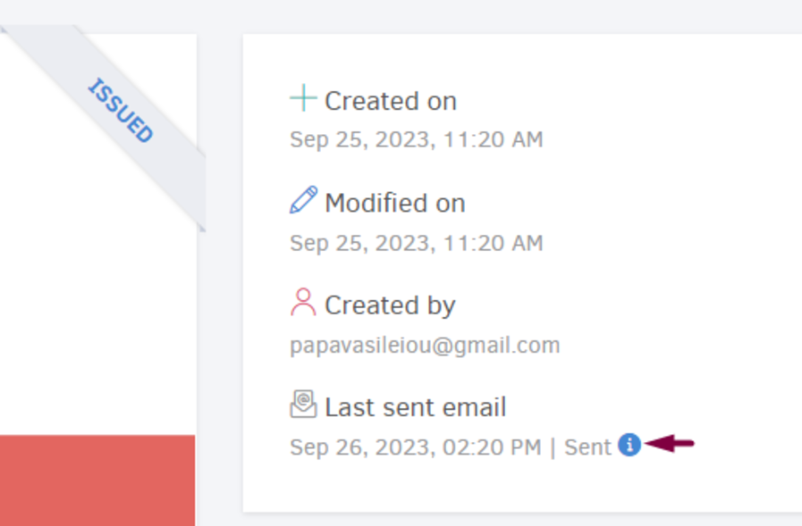 info icon-last sent email estimate