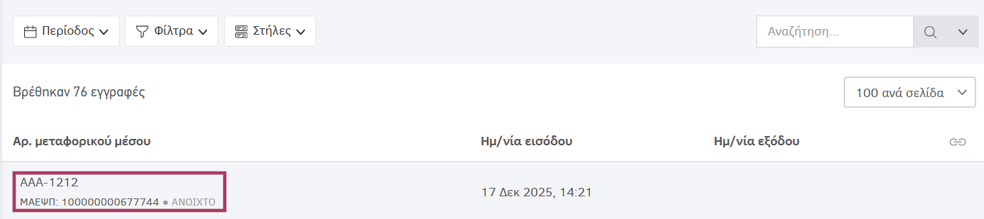 Λίστα εγγραφών πελατολογίου