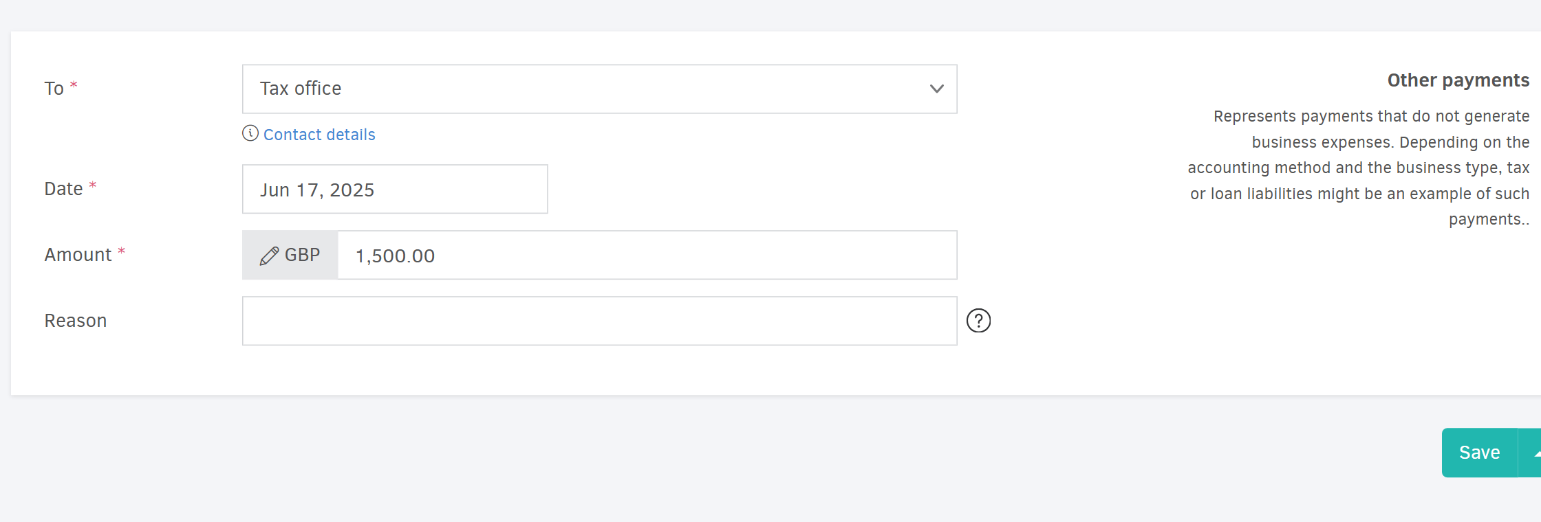 Payments sent - Example of adding  other payments