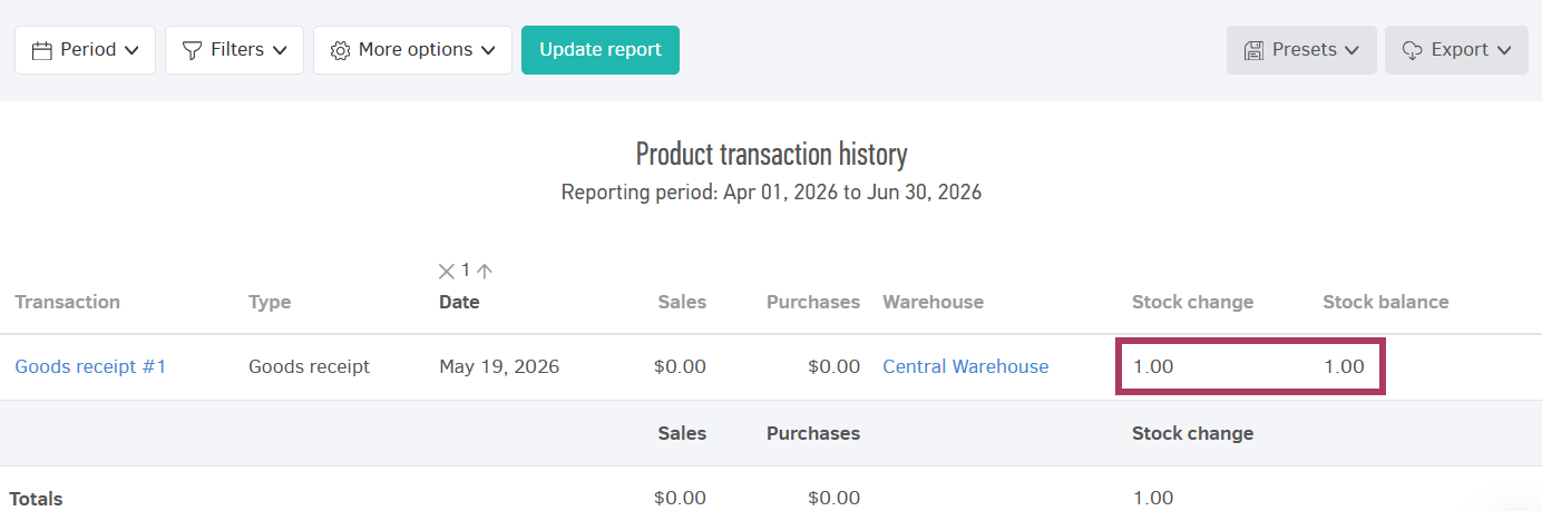Product transaction history changes