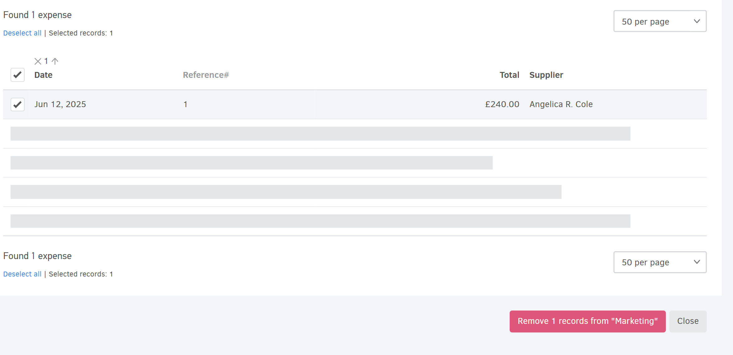 Remove a record from a tracking option