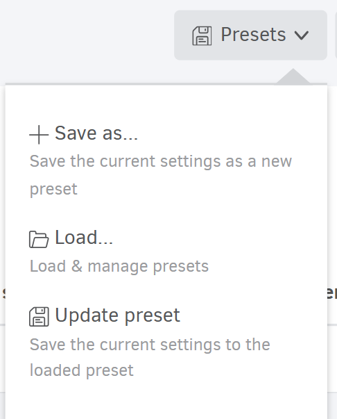Saving current settings in Reports