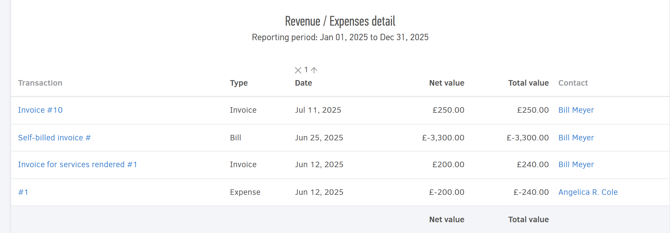 Revenue / expenses detail report