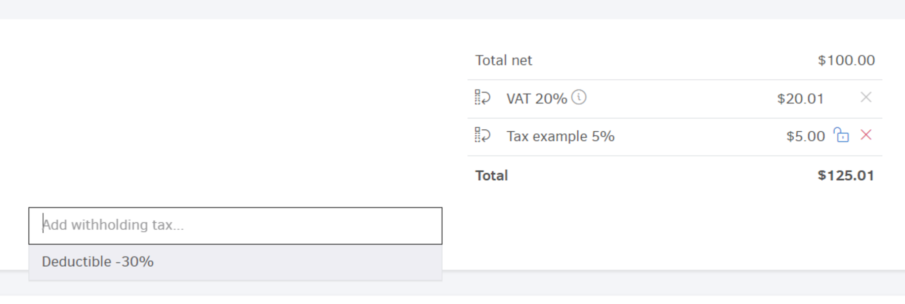 Self billed invoice - add withholding tax