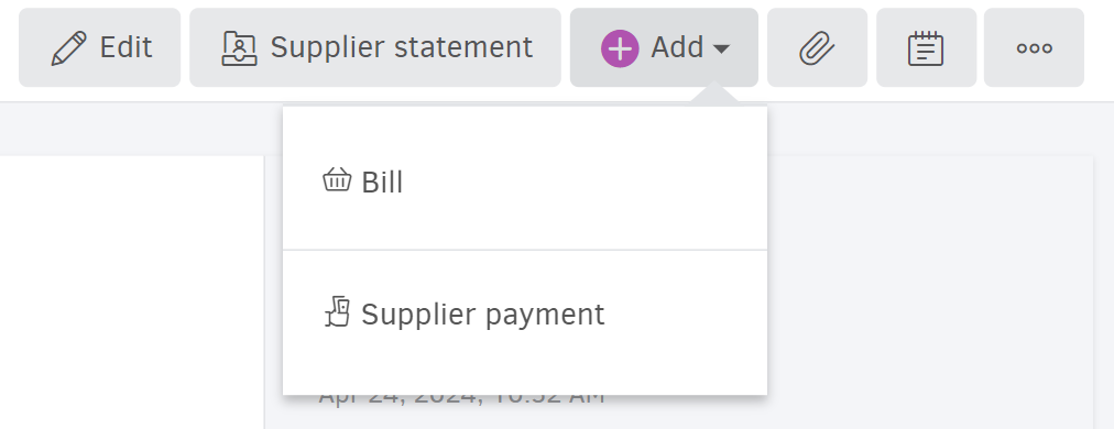 Shortcuts for adding transactions to a supplier contact