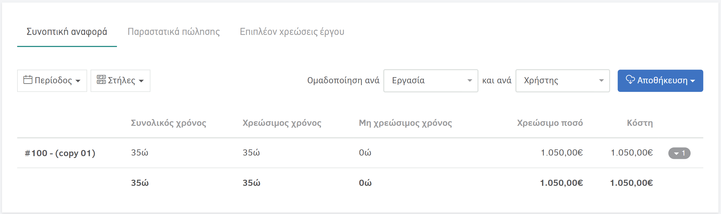 Client portal - Συνοπτική αναφορά έργων