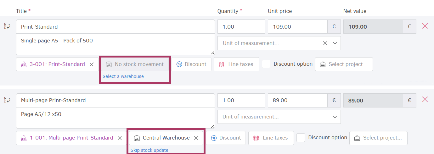 Stock changes when adding more product lines in the invoice