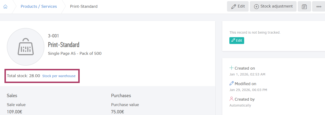 Stock total and stock per warehouse