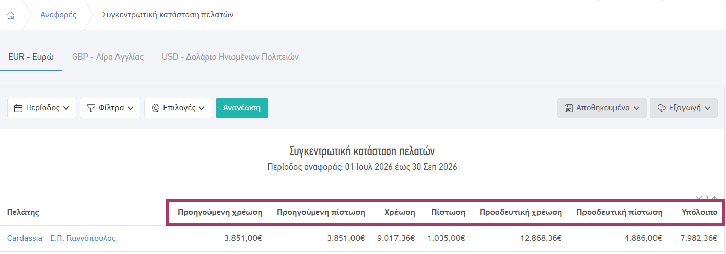 Παράδειγμα συγκεντρωτικής κατάστασης πελάτη