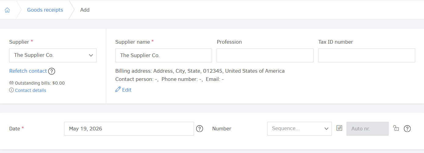 Adding supplier details in goods receipts