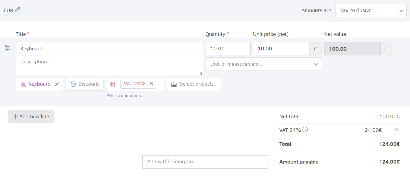 Amounts are tax exclusive without a discount