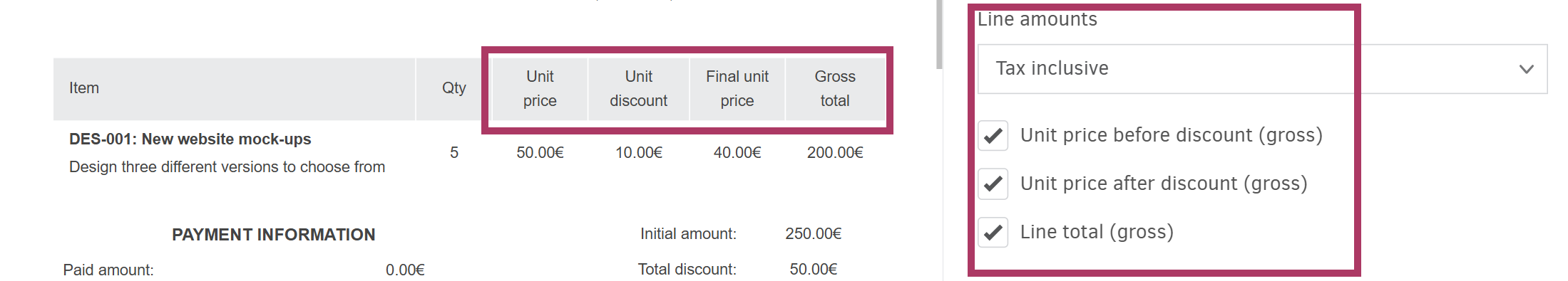 Template - Tax inclusive option