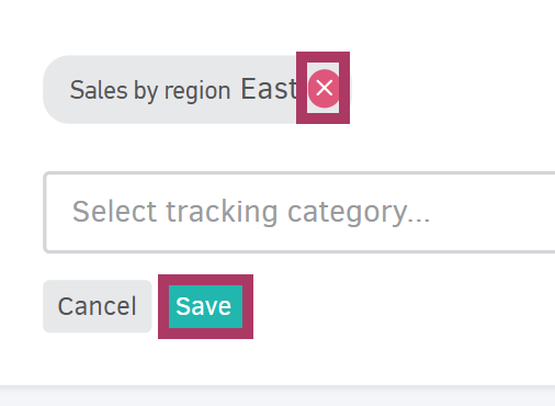 X icon to remove the tracking category from a record