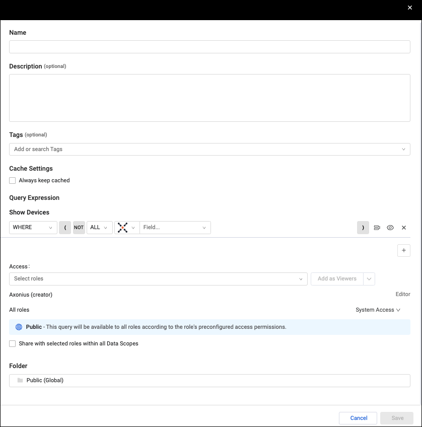 New query screen