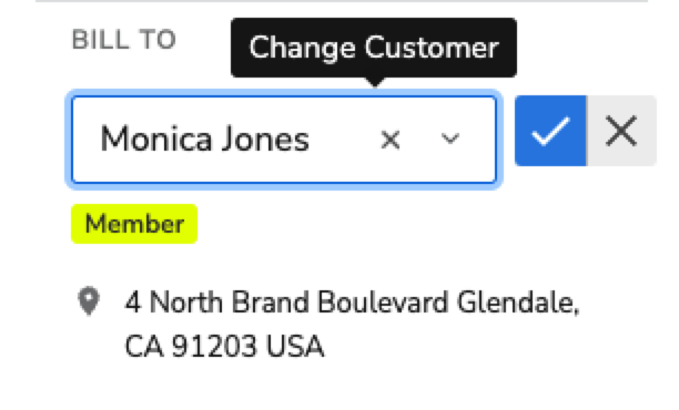 Customer billing information for Monica Jones, including address and membership status.