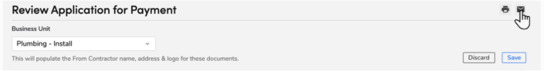 Review application for payment with business unit selection and save options visible.