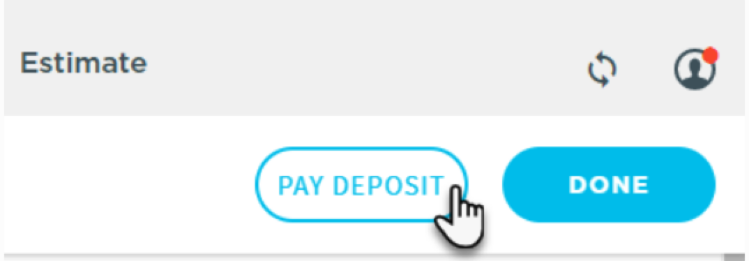 User interface showing options to pay a deposit or complete the process.