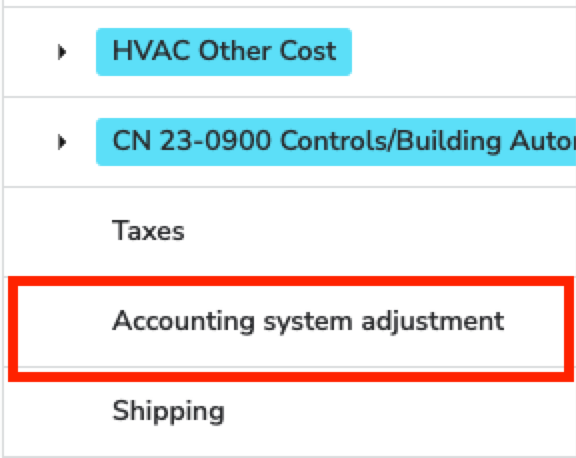 Highlighted section for accounting system adjustment in a financial document overview.