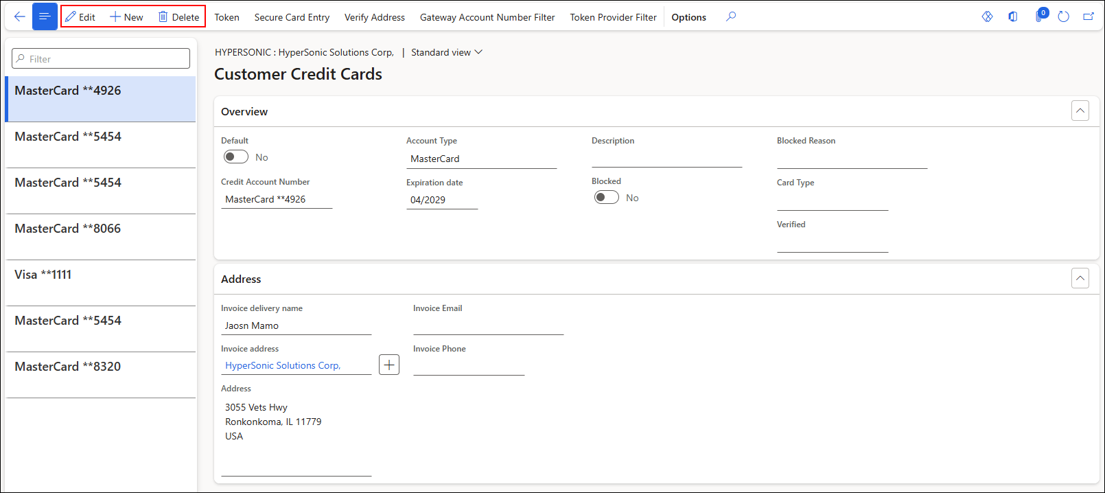 Create and Maintain Customer Credit Cards