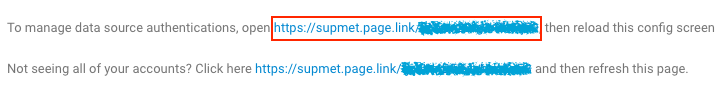 Instructions for managing data source authentications with highlighted links for access.