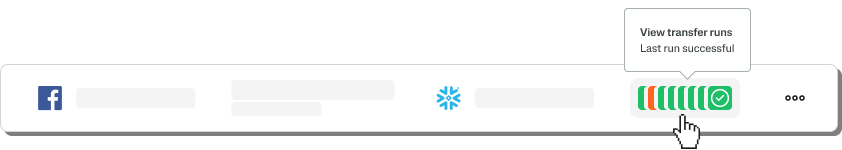 User interface showing successful transfer run with options to view details.