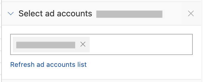 Interface for selecting ad accounts with options to refresh the list.