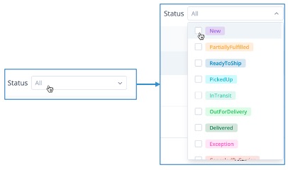 Image of status filter with dropdown list of statuses. Each status has a checkbox next to it.