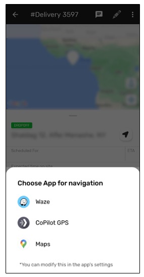 Driver app with user's installed navigation apps presented as options