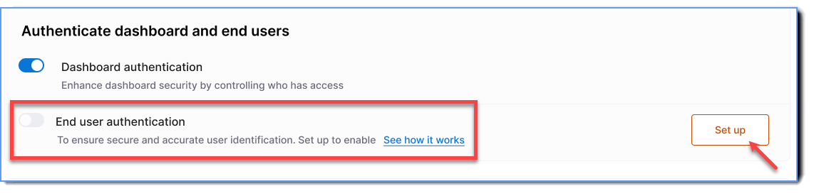 Set up end-user authentication on dashboard for users