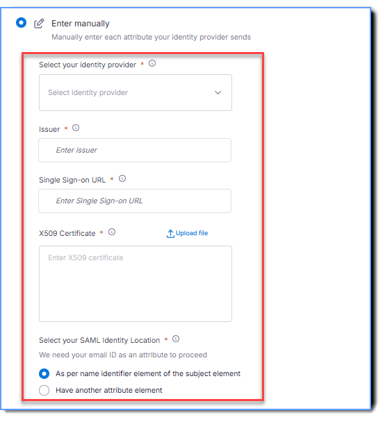 Enter the data manually for SSO