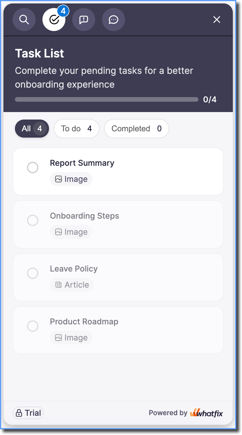 Hub unified panel task list
