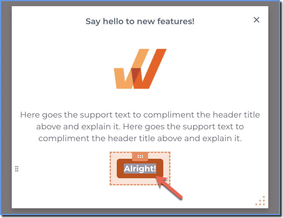 Pop-up button text