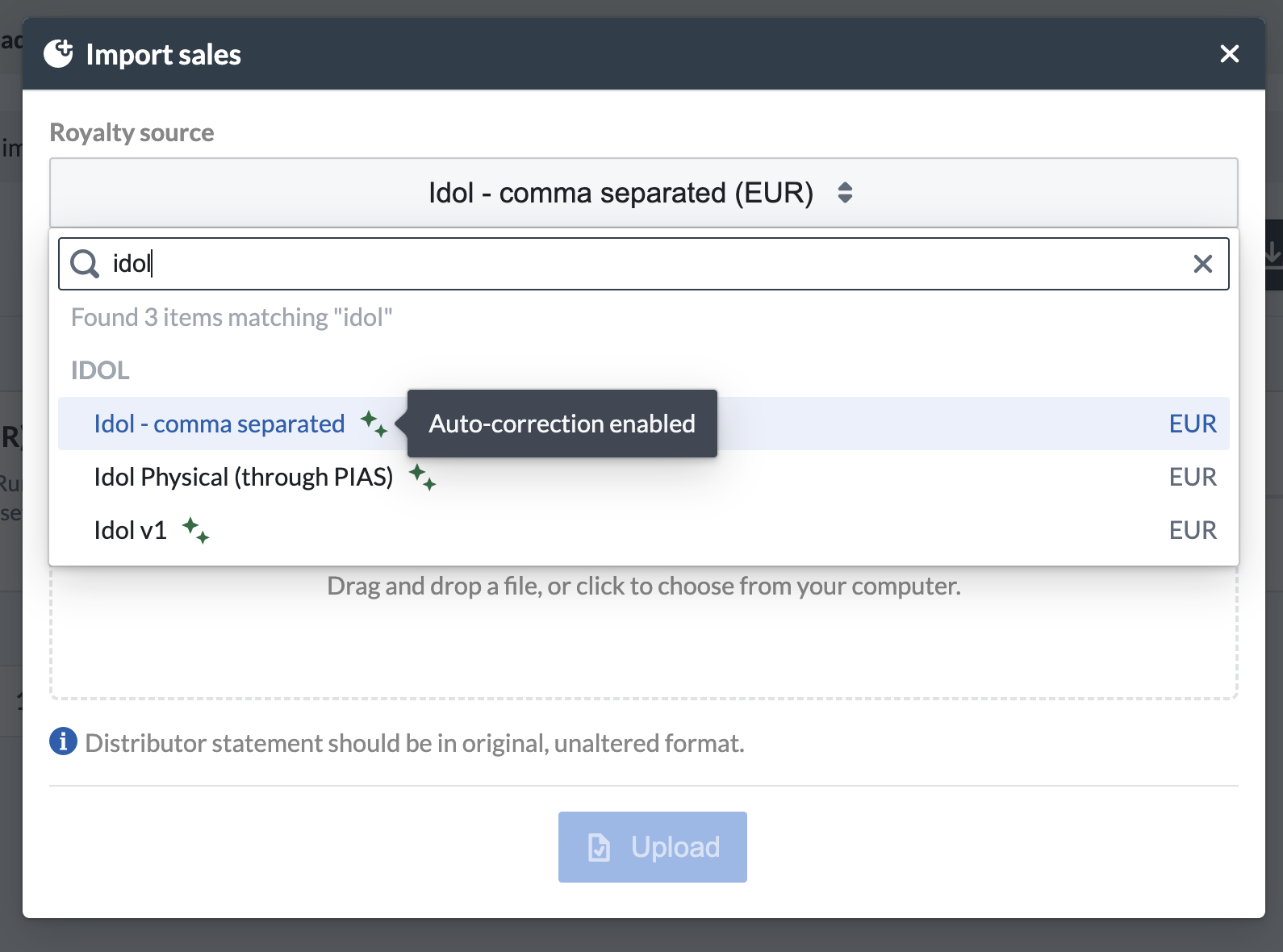 Import auto-correction symbol